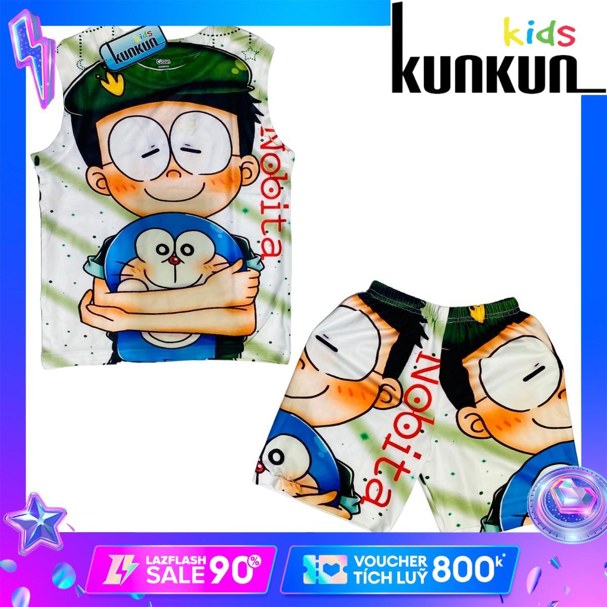 Đồ bộ bé trai in hình Nobita chất Thun lạnh Kunkun Kid BL146 - Bộ ba lỗ bé trai size đại từ 10-60kg