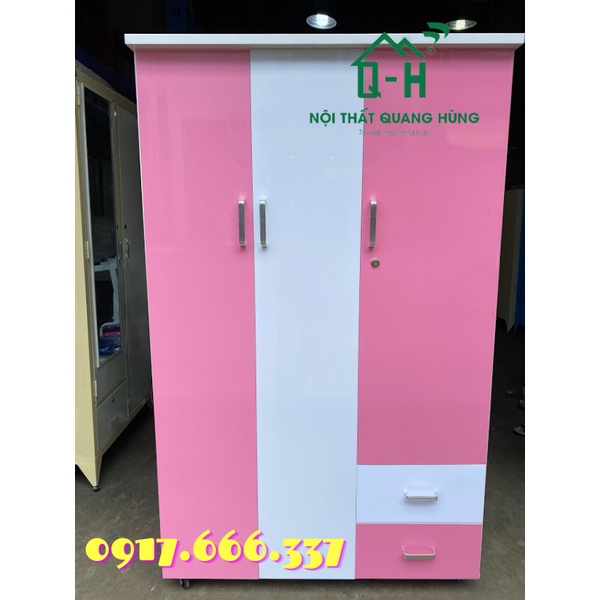 Tủ nhựa đài loan 3 cánh 2 ngăn màu trắng hồng 1m7x1m06