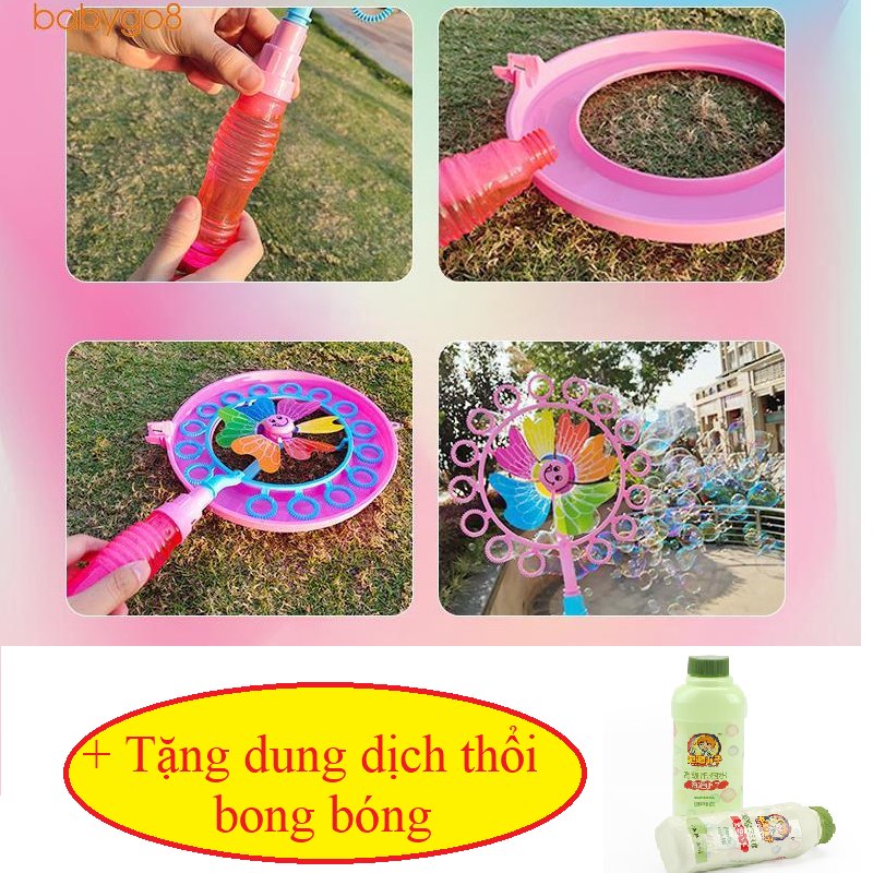 Cây thổi bong bóng xà phòng kèm chong chóng + tặng chai nước thổi bong bóng