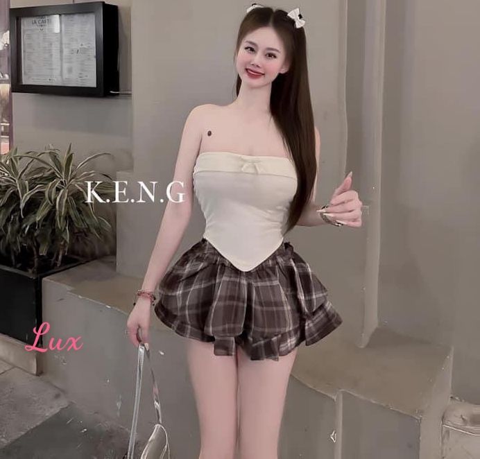 [HCM] jum đùi nữ cup ngực có mút caro hồng , áo liền quần nữ thời trang dây cột nơ lưng ( kèm video và ảnh thật trãi sàn ) m012
