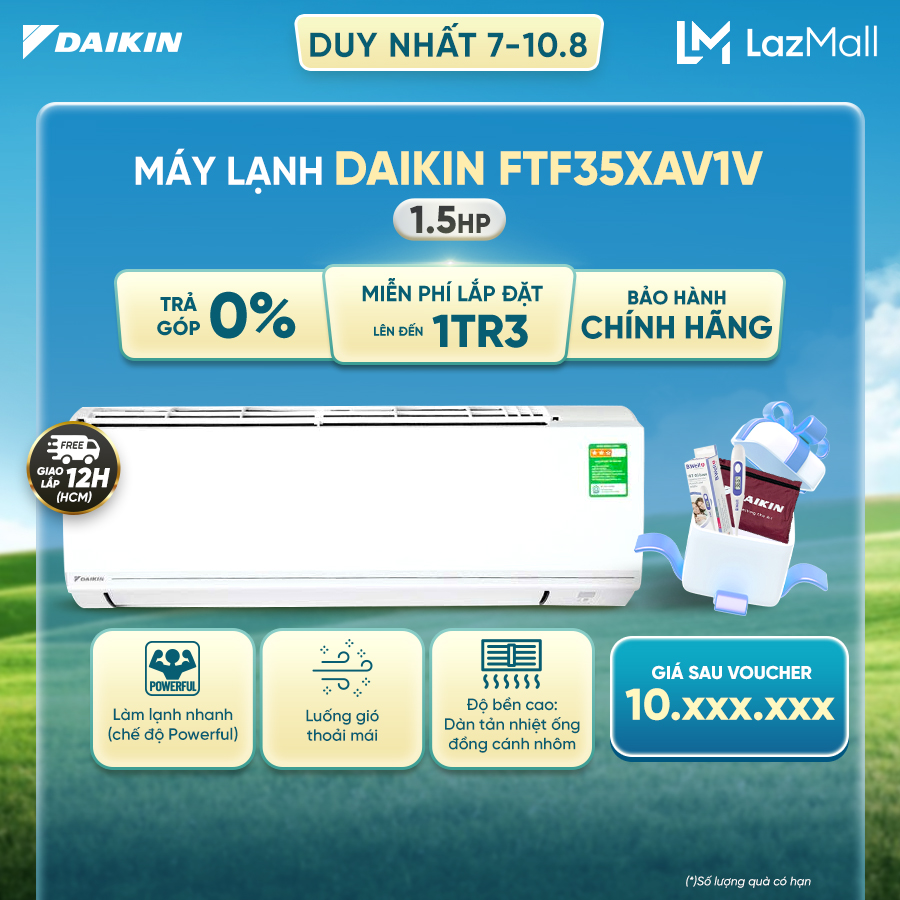 [MIỄN PHÍ LẮP ĐẶT 1TR3] - Máy lạnh/Điều hòa Daikin 1 chiều FTF35XAV1V 1.5HP (12000BTU)