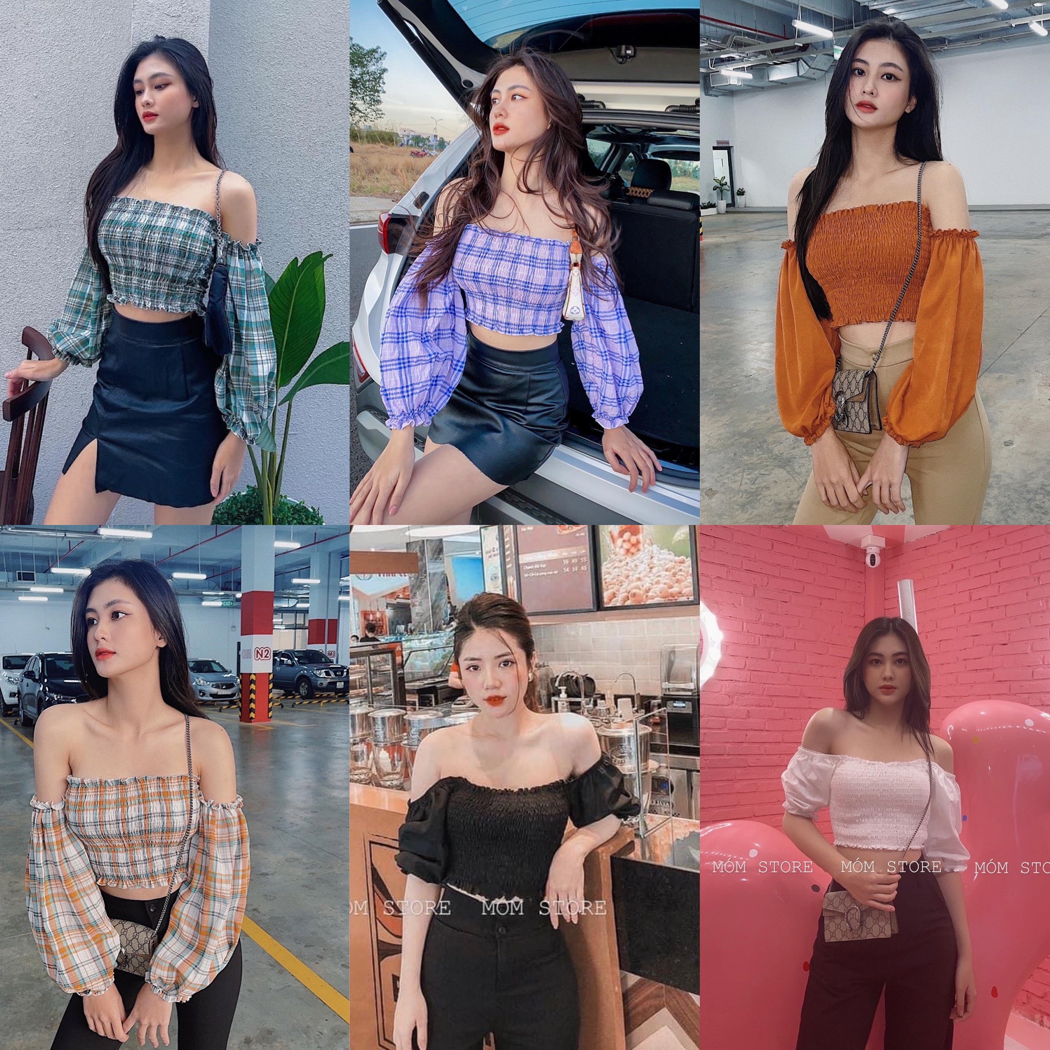 ÁO CROP BẸT VAI BO THUN