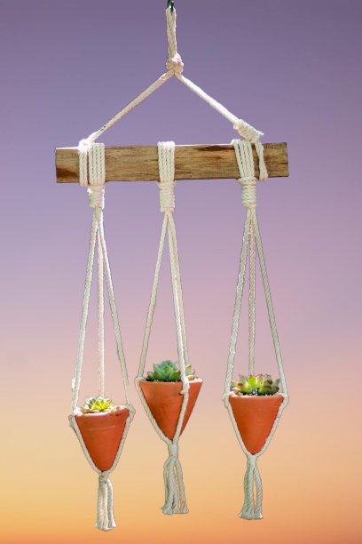 Combo 3 Chậu Treo Decor Gốm Đất Nung hình Bánh Ú ( Chóp Nón ) - Gốm Sứ Sân Vườn