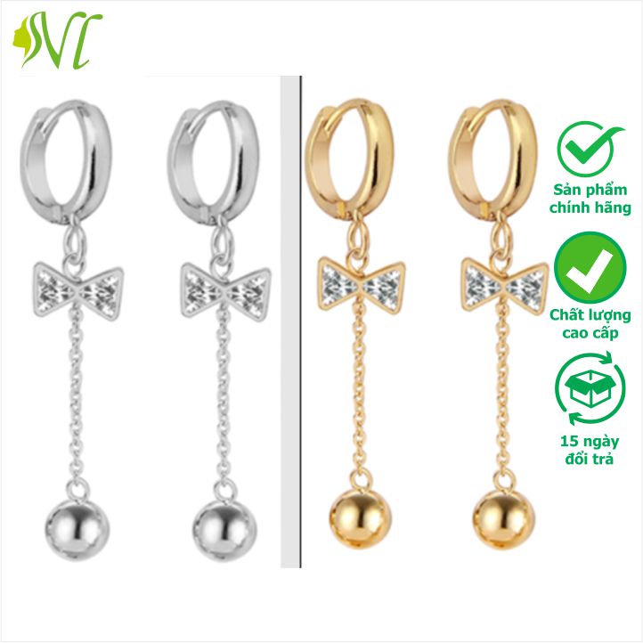 Bông tai Titan chiếc nơ tòng teng dài bi đính đá lấp lánh không đen không gỉ xài nước tốt Người Đẹp Vì Lụa