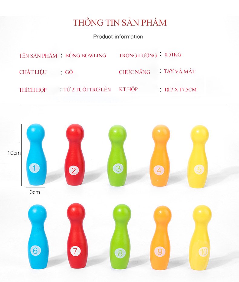 Trò chơi Bowling bằng gỗ cho trẻ em