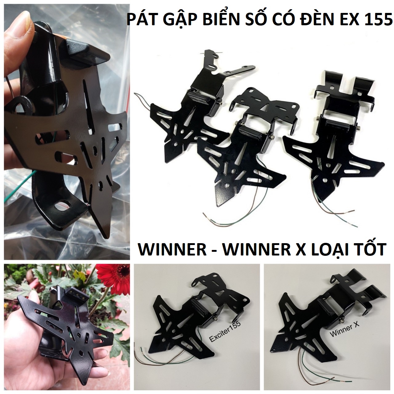 Pass/ pát biển số CNC Exciter 155 / Ex 155 / 150 / Winner x / Winner, Pát gập biển số xe máy mẫu mới có đèn soi biển lắp như zin loại tốt chống rung