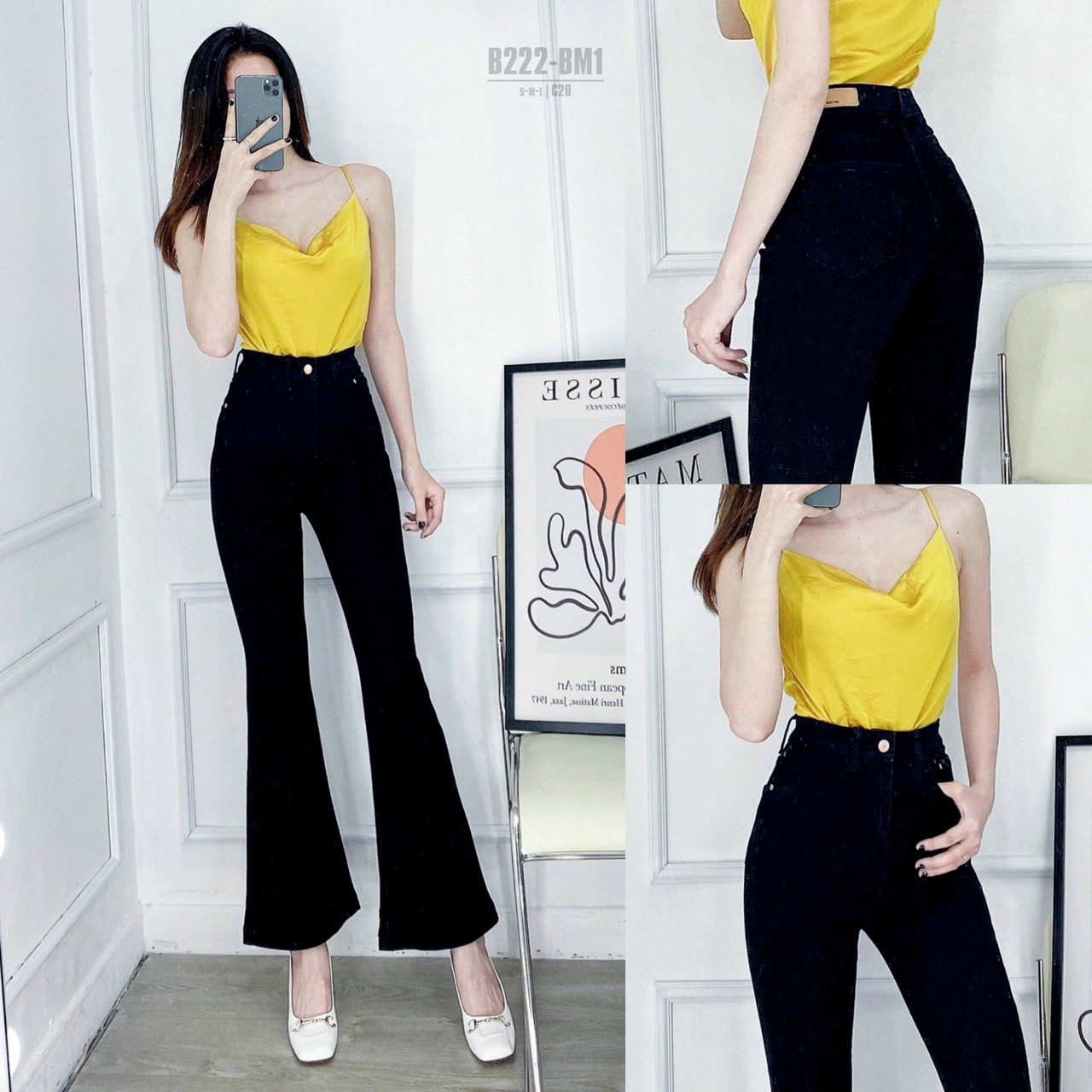 Quần jean nữ ống loe bass chất bò co dãn mạnh lưng cao che khuyết điểm, form dài thời trang mới PINKY79SHOP D759
