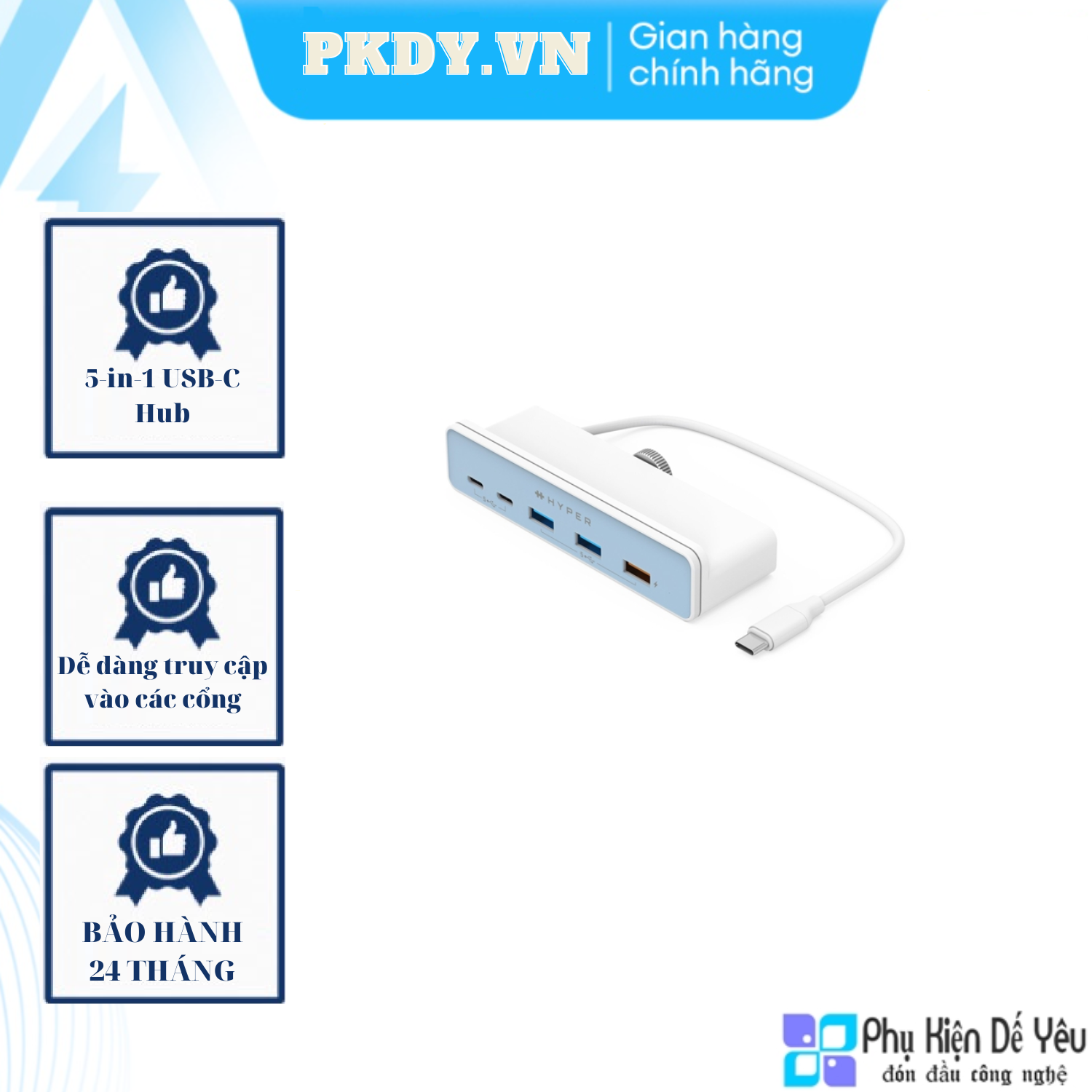 Bộ chuyển đổi HYPERDRIVE 5-in-1 USB-C Hub cho iMac 24 [CHÍNH HÃNG PHÂN PHỐI VN, BẢO HÀNH 24 THÁNG]