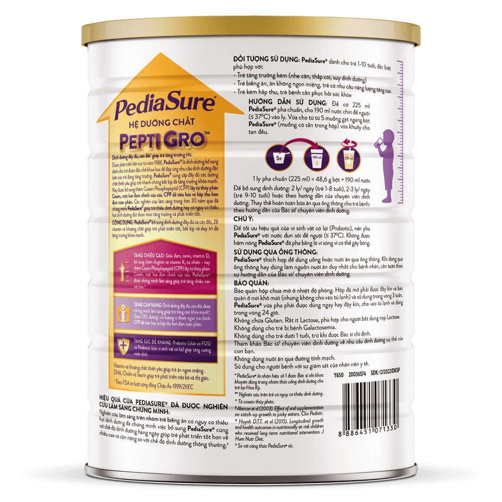 Sữa Bột Pediasure Lon 1,6kg Vani Ít Ngọt