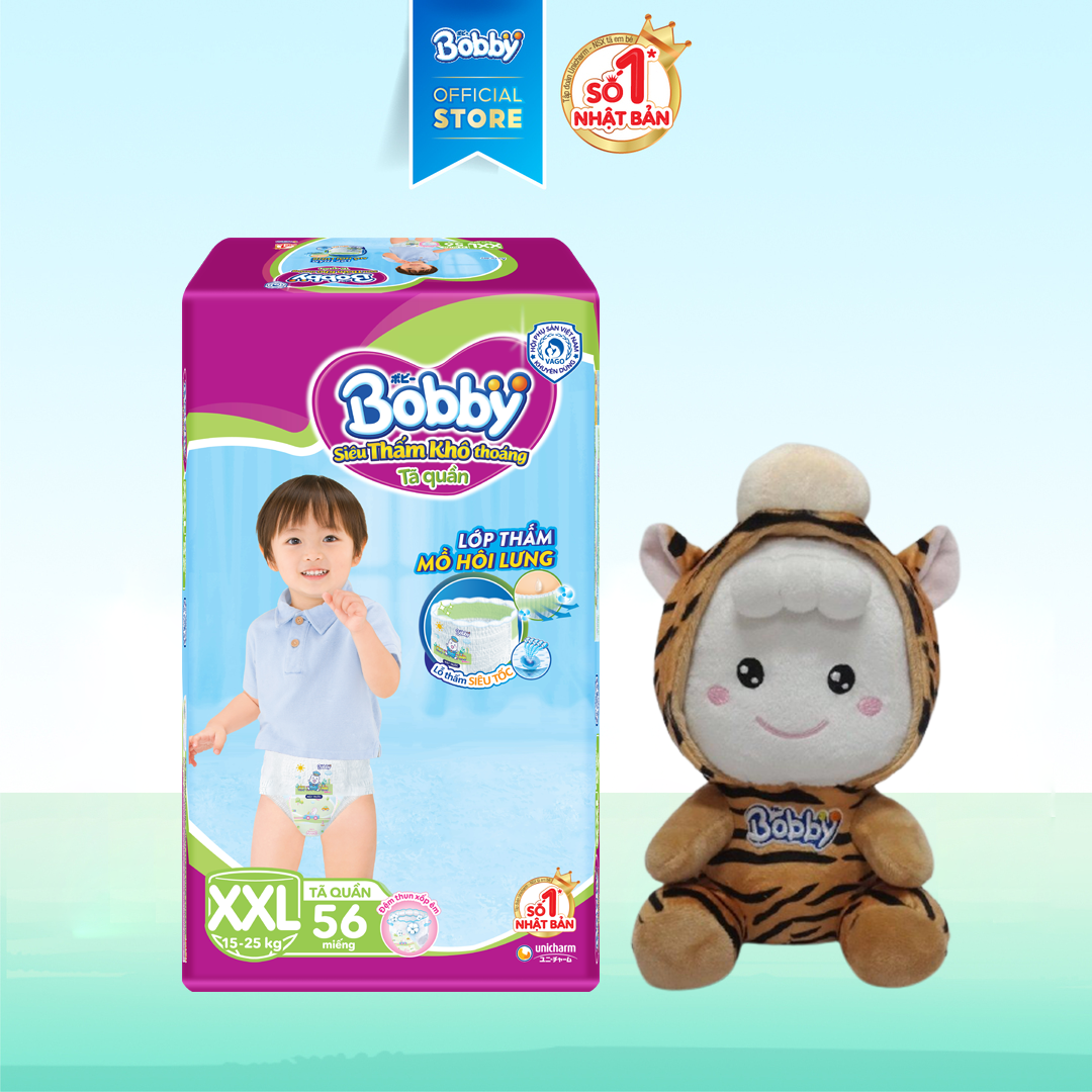 [Tặng 1 Bobby Chan Tiger 2022] Tã/Bỉm quần Bobby mới XXL56 - Siêu mỏng khô thoáng