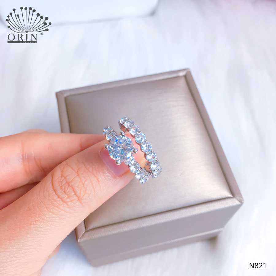 Set 2 nhẫn bạc nữ đính đá thời thượng thanh lịch Orin N821