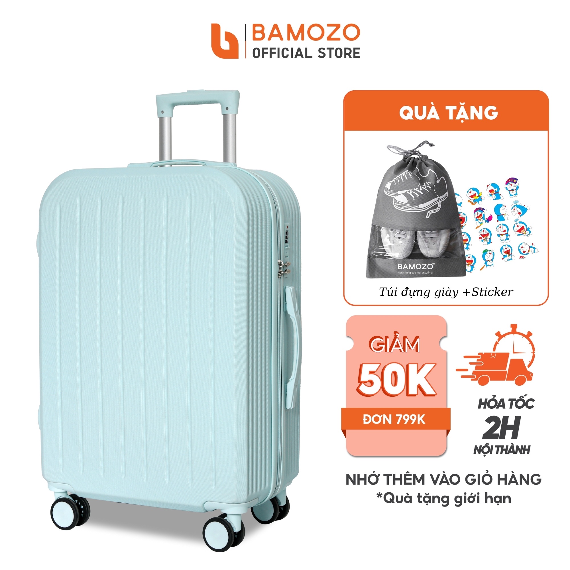 Vali du lịch BAMOZO 8812 size 20 24, vali kéo nhựa cao cấp chống va đập