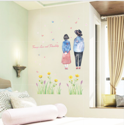 Decal dán tường cặp tình nhân đứng dưới hoa