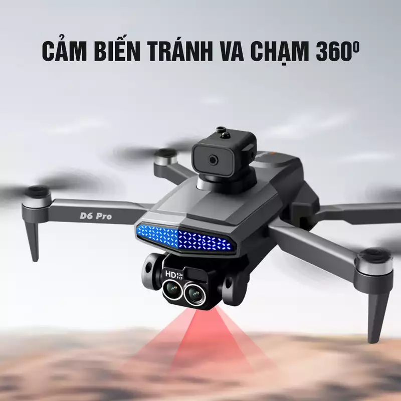 Máy Bay Flycam Camera Mini Giá Rẻ, Drone D6 Pro Máy Bay Không Người Lái Điều Khiển Từ Xa 4 Cánh Bay Siêu Cao, Siêu Xa, Pin Siêu Khủng