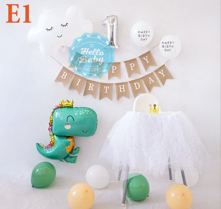 Set bóng trang trí sinh nhật chủ đề khủng long cho bé (Bơm + Băng Keo)