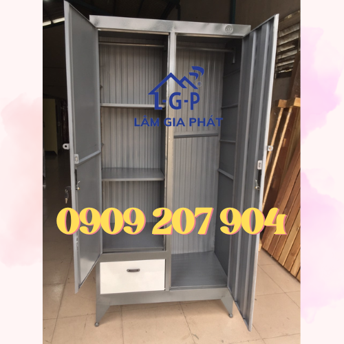 TỦ SẮT QUẦN ÁO TRẮNG ĐEN 2 CÁNH SẮT SƠN DẦU CAO CẤP