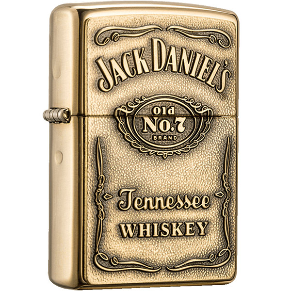 Hộp Quẹt Bật Lửa Zippo Jack Daniel's Label Brass Emblem Pocket Lighter (Vàng)