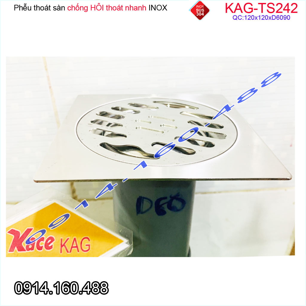 [HCM]Thoát sàn quả Táo KAG-TS242 (D60), phễu thoát sàn vuông 12x12cm D60, phễu thu nước SUS304 thoát nhanh chống hôi tốt