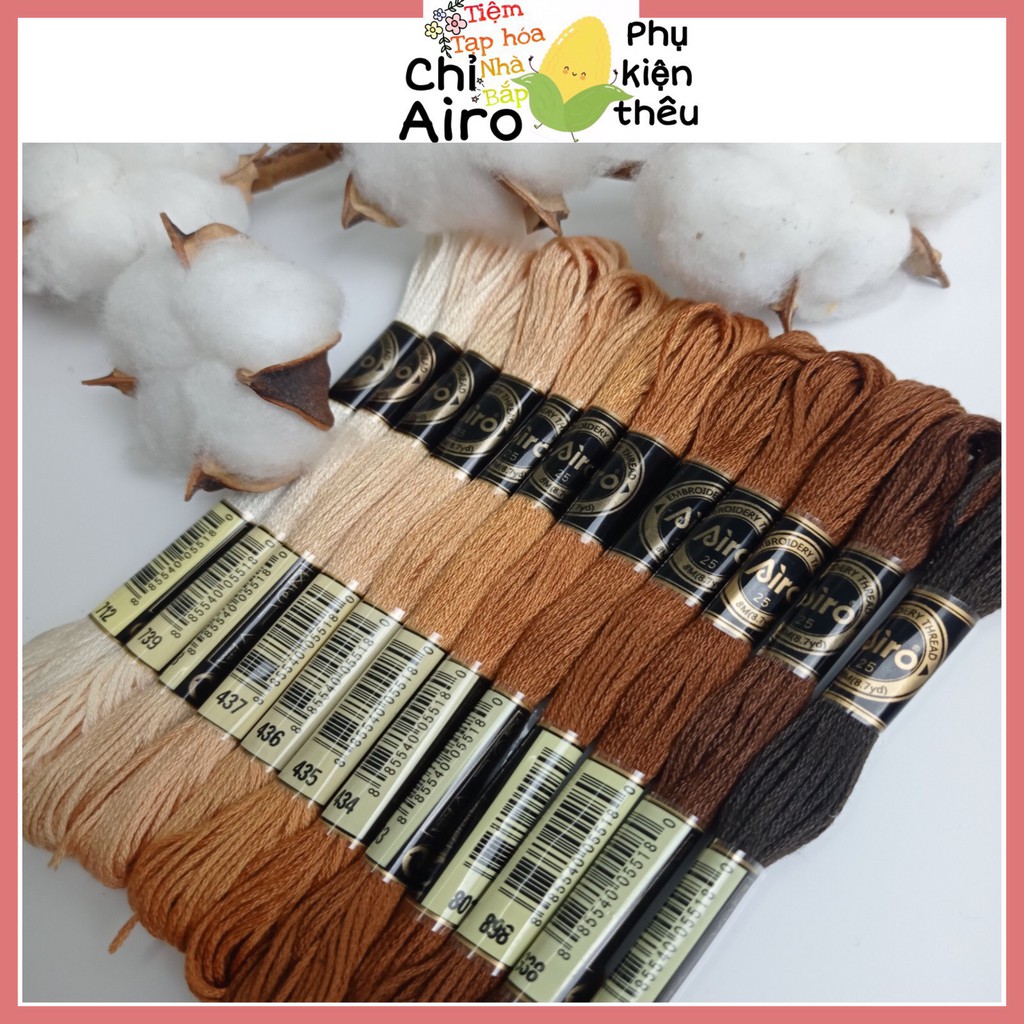 Set chỉ thêu Airo tông nâu
