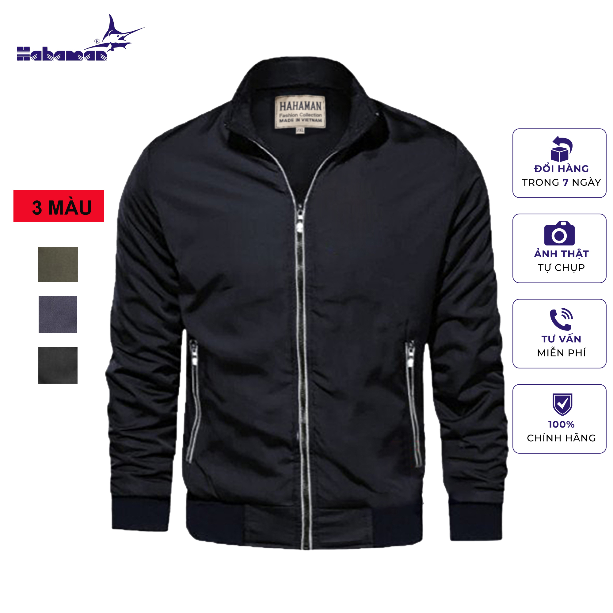 HAHAMAN Áo khoác dù dạ quang 2 lớp cao cấp cổ đứng AKDDQ01001