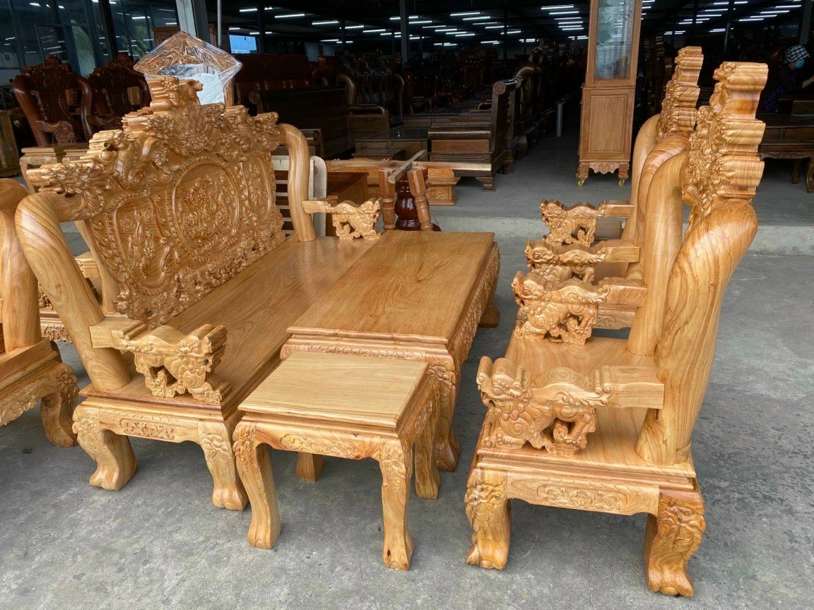 Bộ salon tay 12 gỗ gõ nghê đỉnh liền mặt-bộ bàn ghế cao cấp