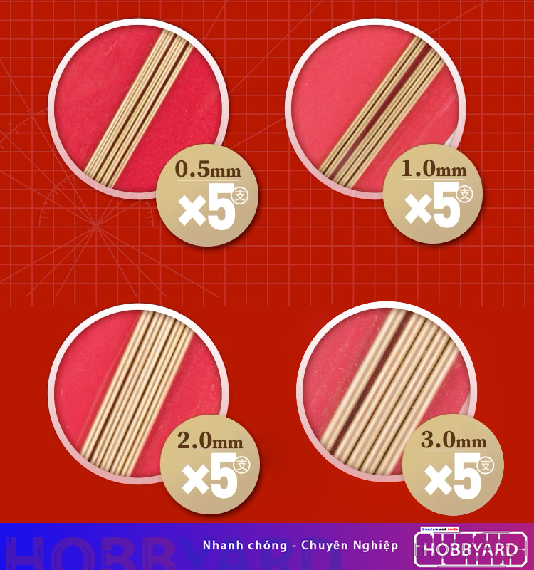 Set 5 thanh ống đồng đặc ruột dùng cho mô hình