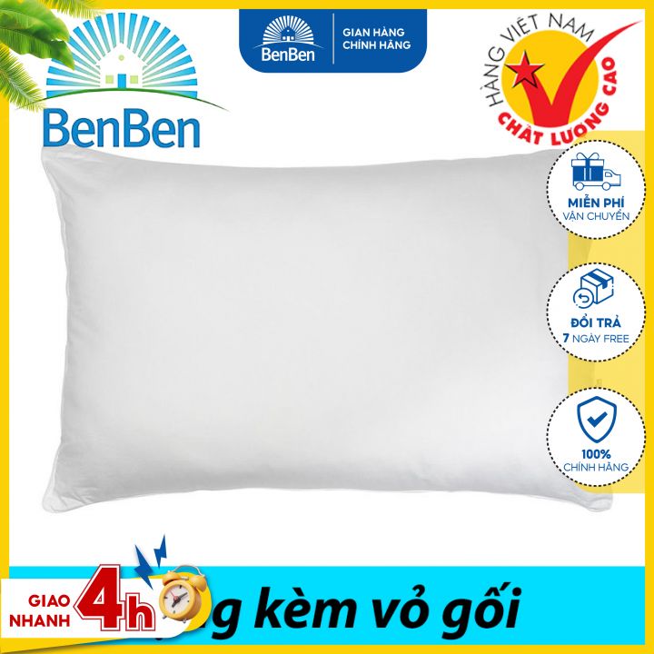 Gối ngủ size 50x70cm 100% bông gòn nguyên sinh ép chân không + tặng kèm vỏ gối cùng size hàng VN cao cấp - Ben Ben - air pillow, gối gòn, gối hơi