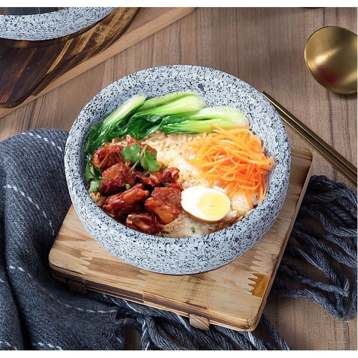 Thố đá- Tô đá- Bát đá Hàn Quốc có viền- 16cm (kèm đế)