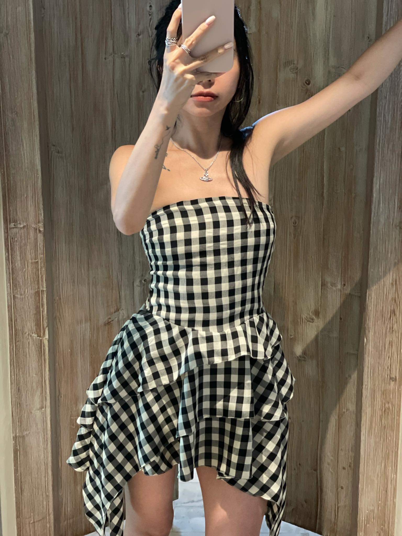 LEMONCHIC -  Đầm caro cúp ngực tua rua - D252