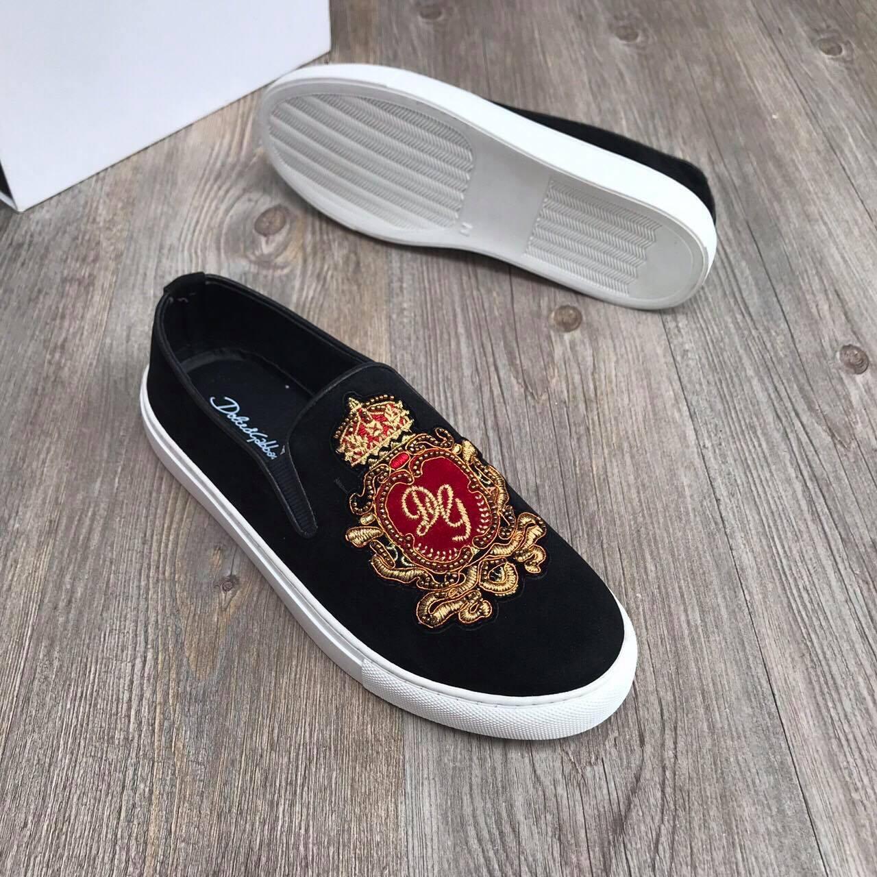 Giầy lười thêu đỏ D&G nam