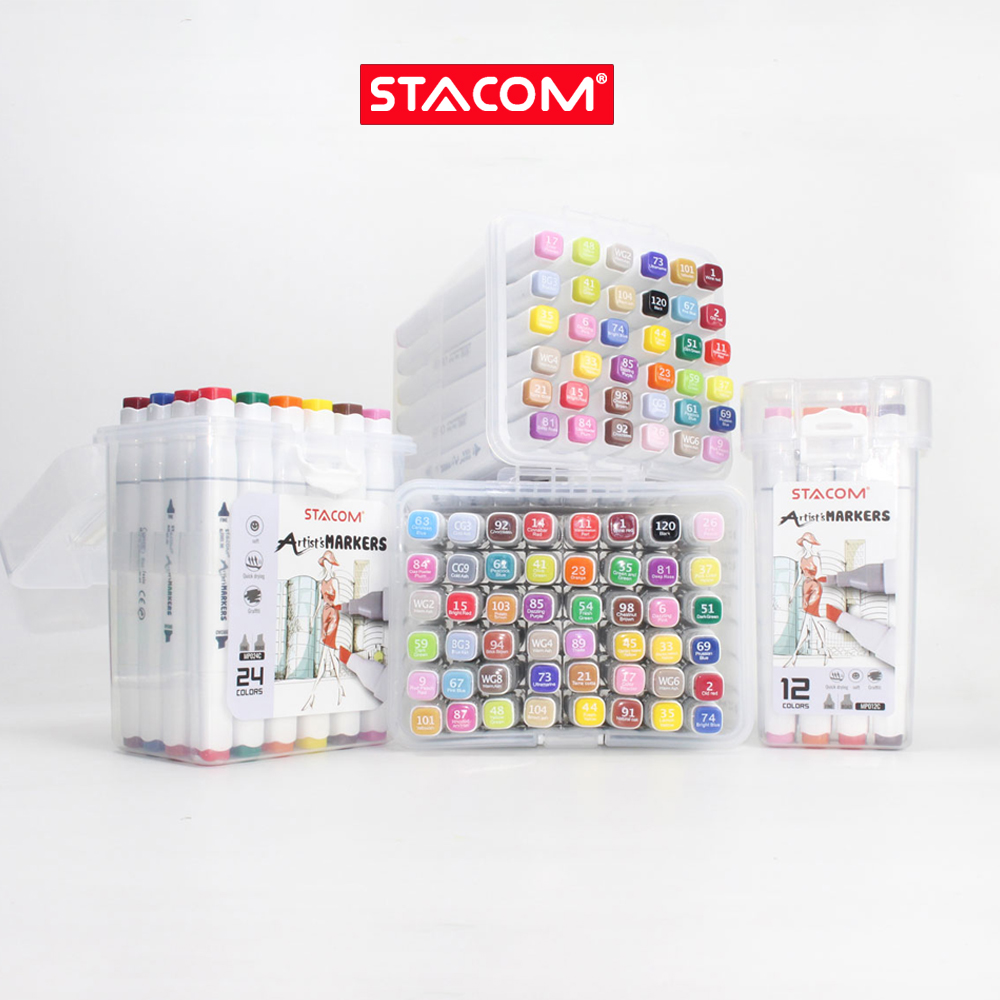 Bộ bút lông màu 02 đầu stacom mp012c/mp024c/mp036c/mp048c