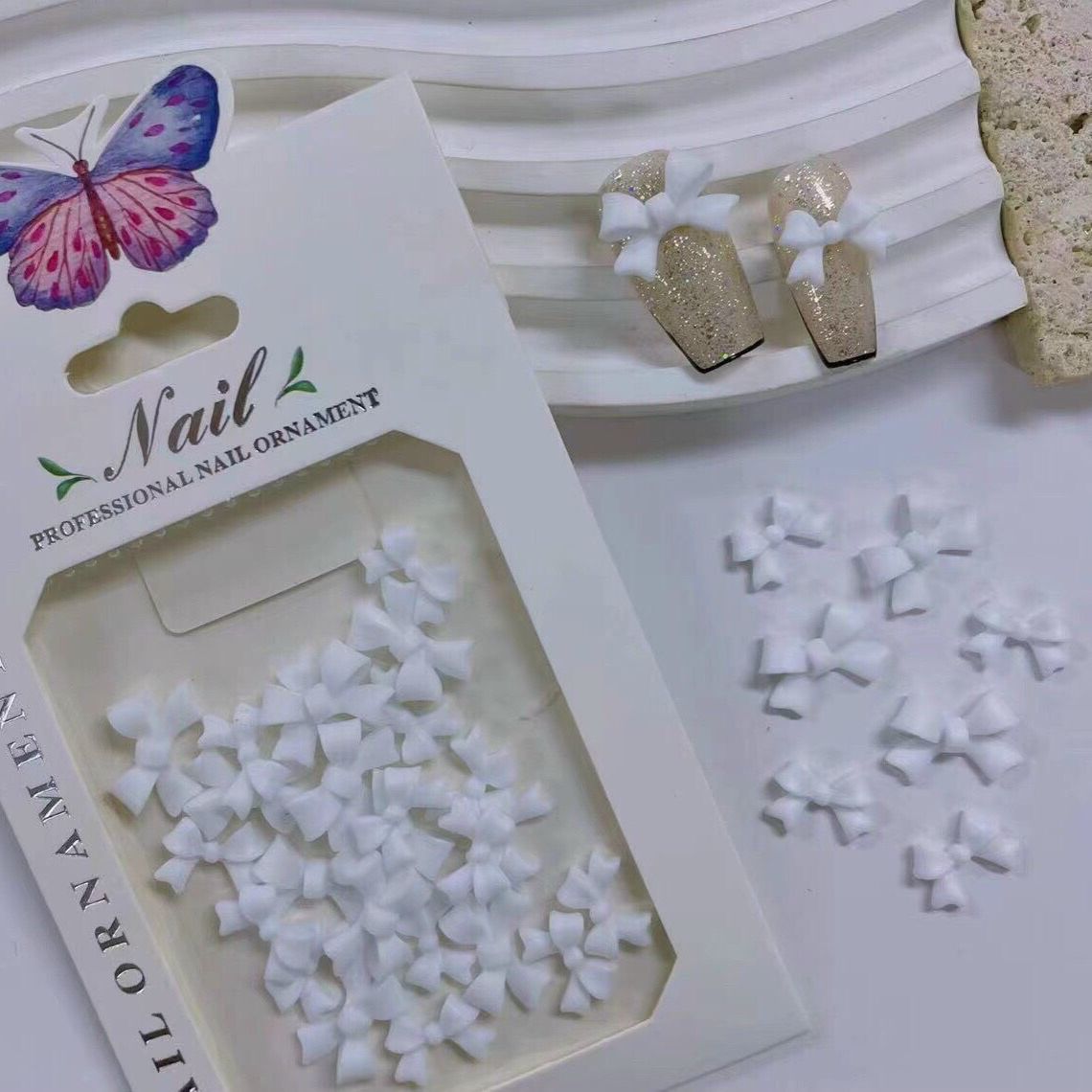 Charm Nơ Trắng, Đen, Gấu, Phụ Kiện Trang Trí Móng - Mini Nails