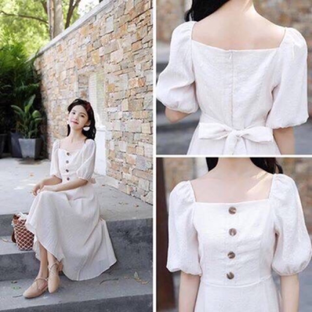 ĐẦM TRẮNG XÒE CỔ VUÔNG (có ảnh thật) MS101