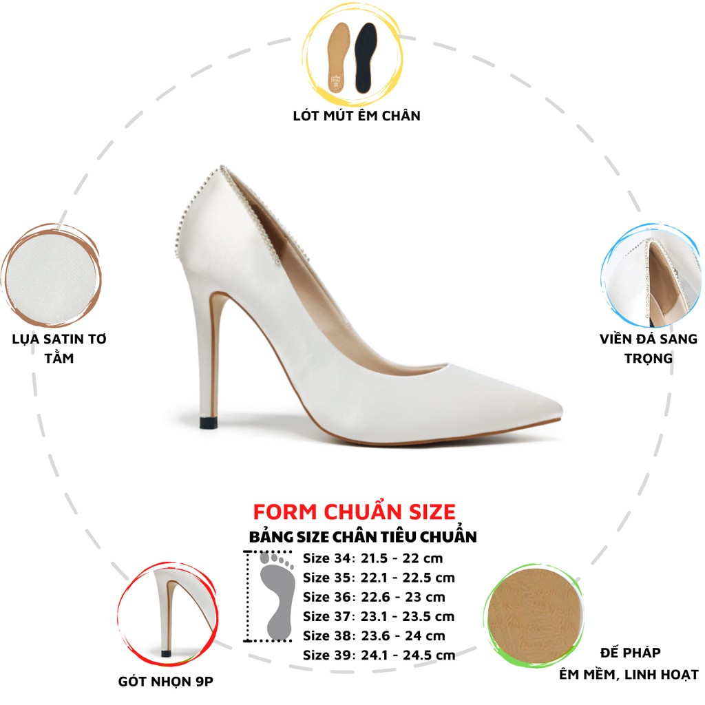 Dép cao gót đính đá mũi nhọn 9cm Gemstone Shadow HADU L946 - Bảo hành 24 tháng