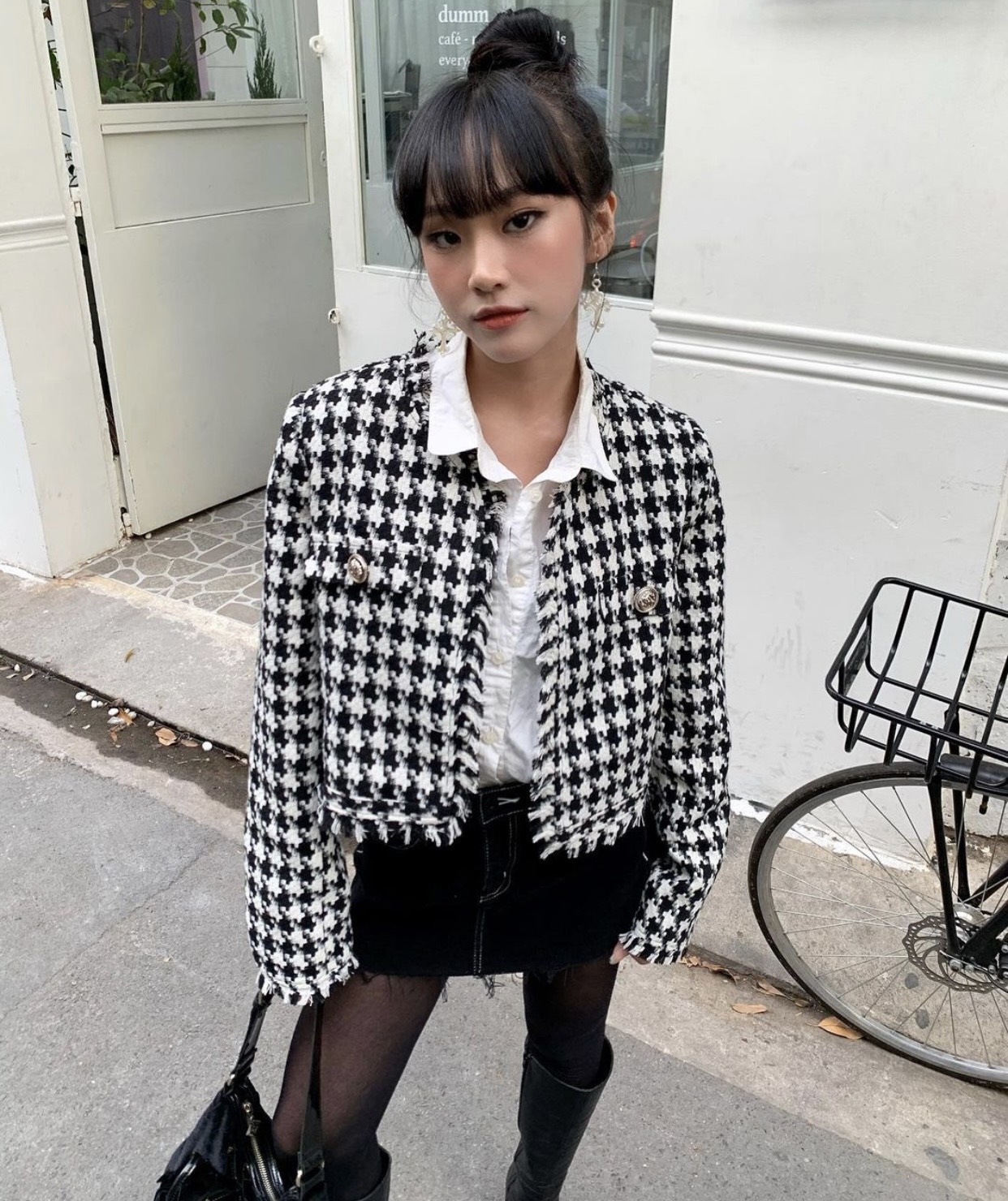 TINGOAN® - Áo khoác tweed croptop caro màu trắng ngà sữa LOVE POEM JACKET/CR V2