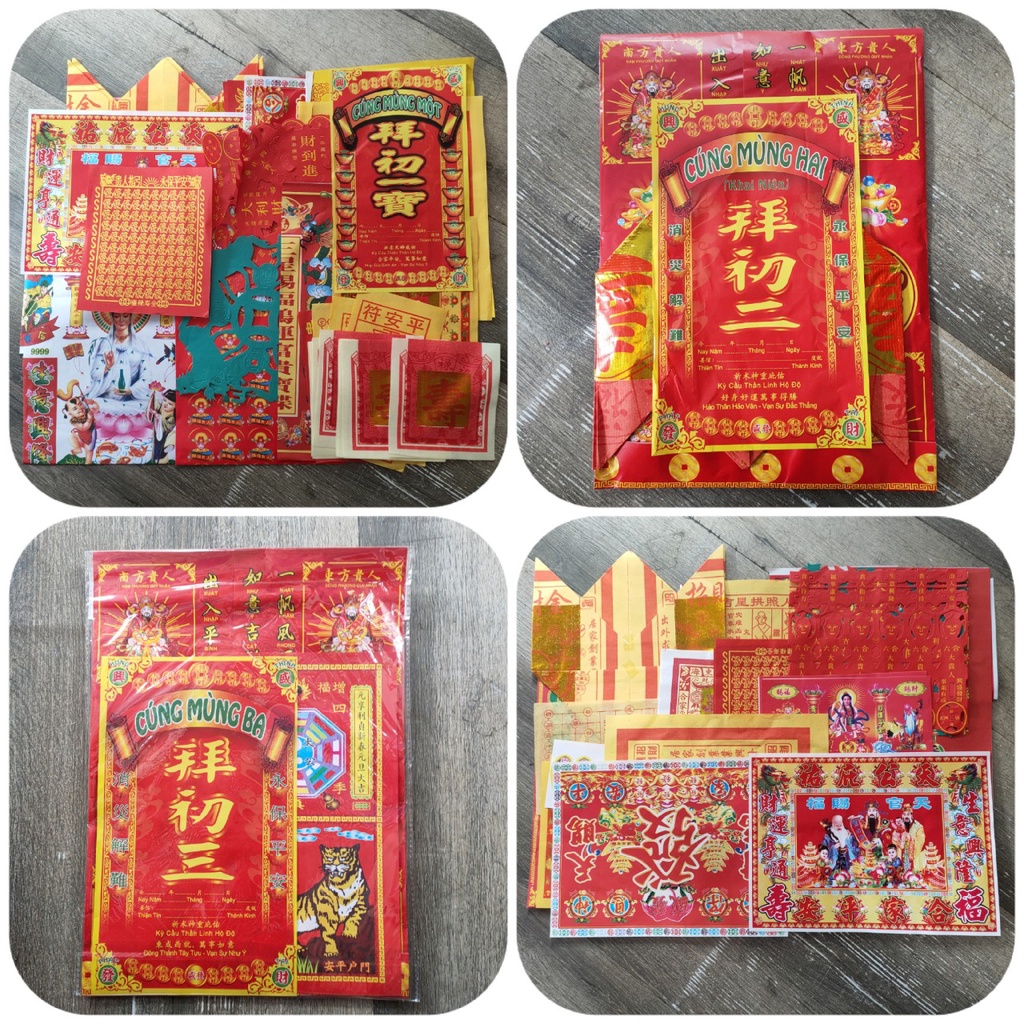 Bộ giấy cúng TẾT (xếp sẳn)  (Mùng 1,Mùng 2 , Mùng 3) , Combo Đầy Đủ - loại đẹp