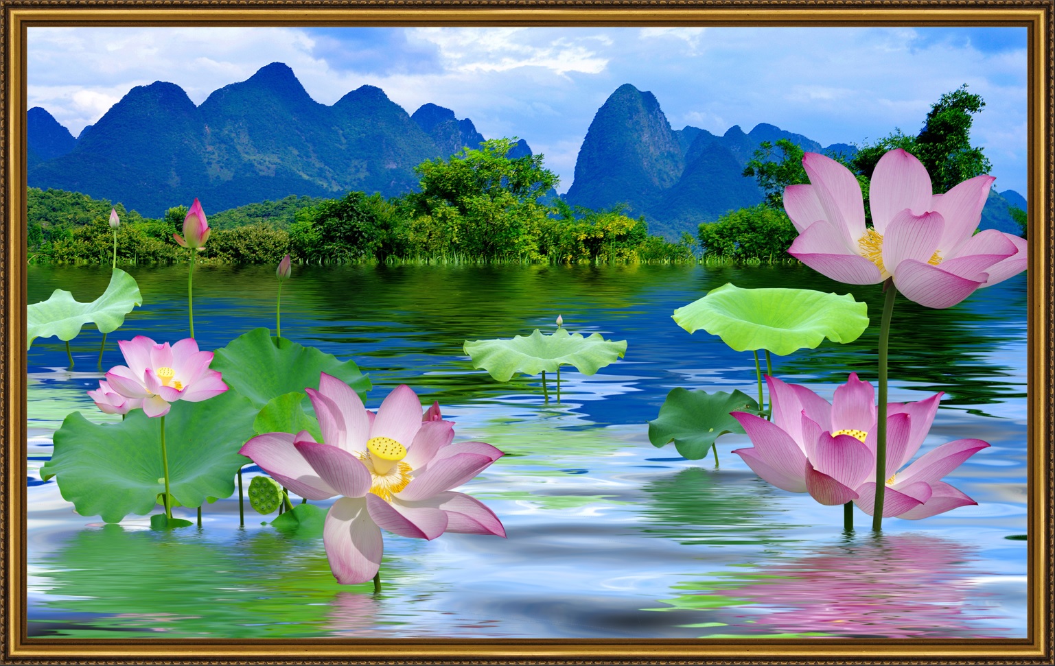 Tranh dán tường VTC Hoa sen Lunawall-0344K phủ kim sa nhiều mẫu và kích thước