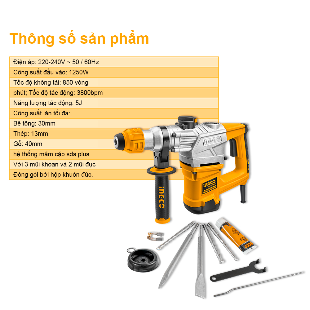 Máy khoan đục 1250W INGCO RH12008