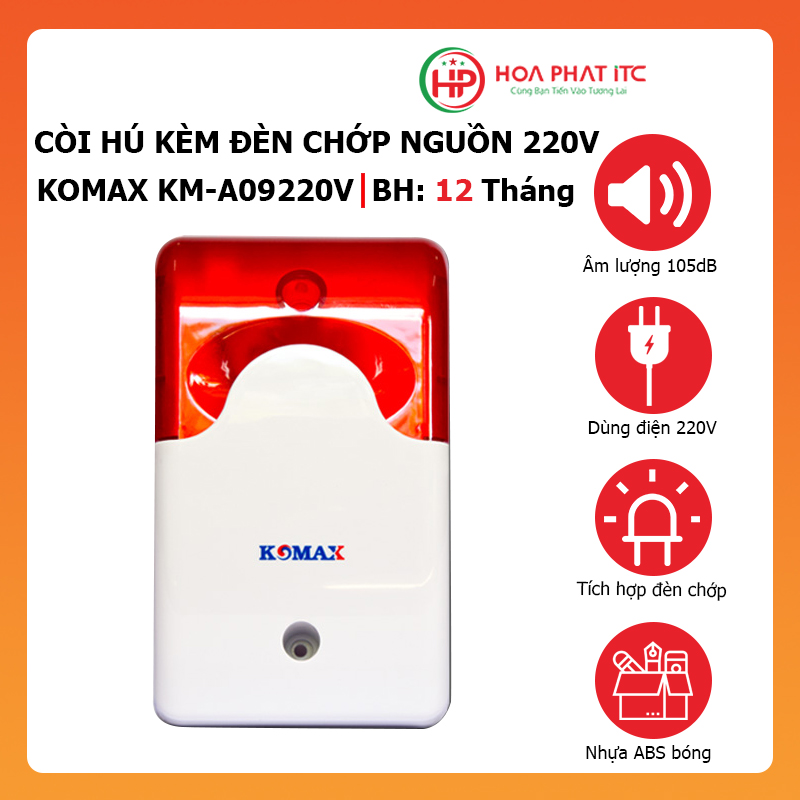[BH 12 tháng] Còi hú kèm đèn chớp 220V Komax KM-A09