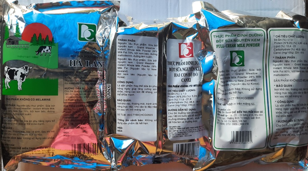 1.5KG BỘT SỮA NGUYÊN KEM CANXI hiệu Bích Cơ (gồm Hai con bò đỏ, Hà Lan, BC - 500gram/bịch)