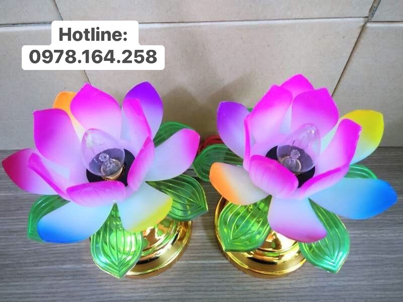 [HCM]Cặp đèn bàn thờ hoa sen cao 18 cm - HS03