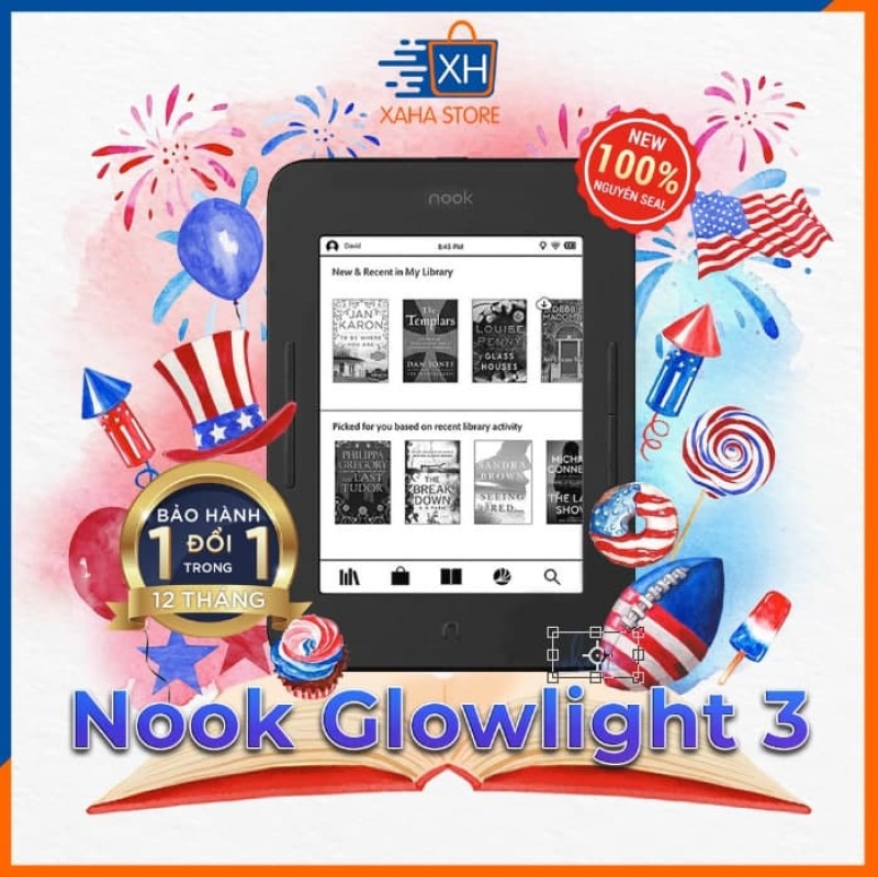 [Trả góp 0%]Máy đọc sách Nook Glowlight 3 - New 100% nguyên seal - Chính hãng Barnes & Noble - tặng túi chống sốc vải nỉ