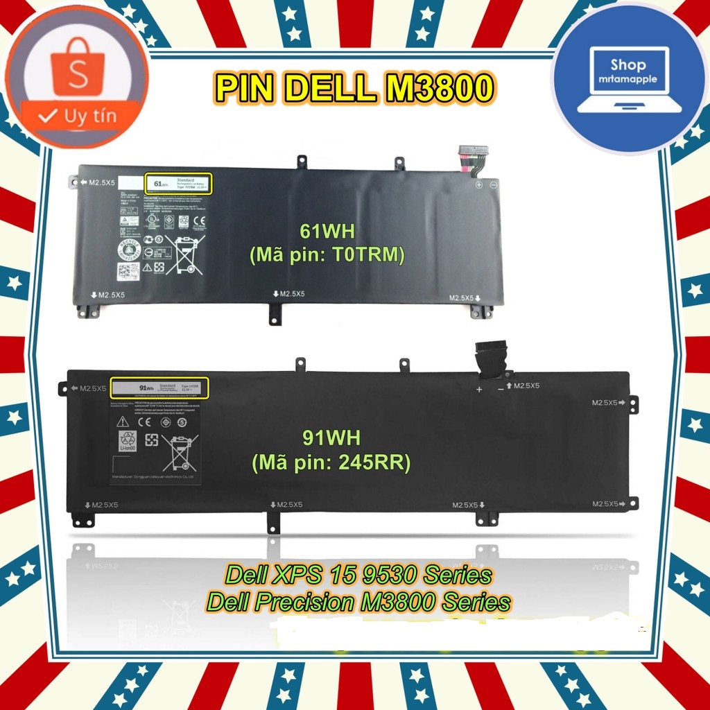 Pin Laptop DELL M3800 (ZIN)  - XPS 15 9530 Precision M3800 T0TRM 0H76MY H76MV Y758W  - 4 CELL (61WH )