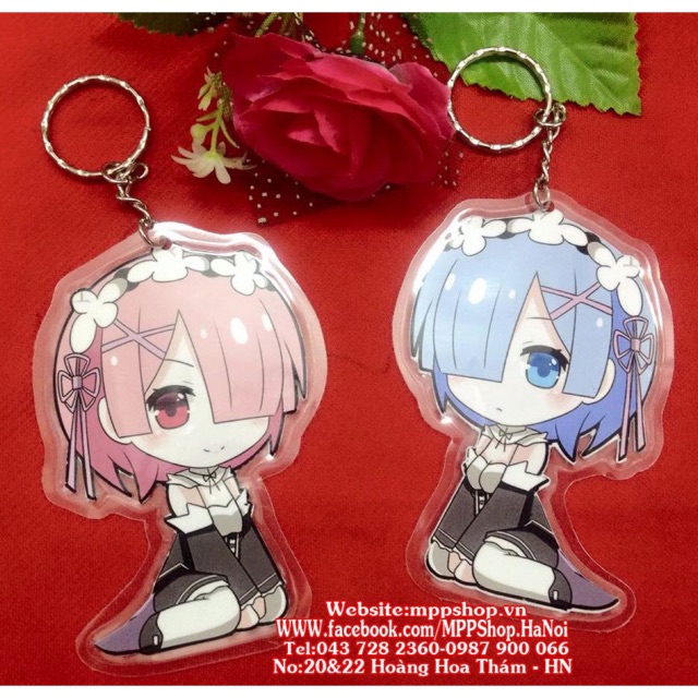 Móc khoá anime ram Rem cắt tỉa 2 cái mẫu ngẫu nhiên