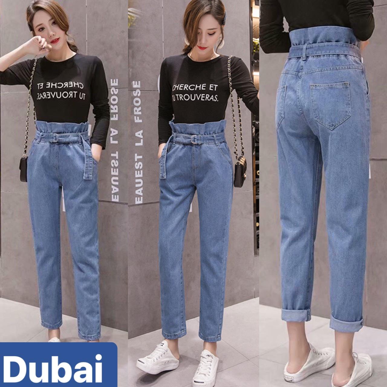 QUẦN BAGGY JEAN NỮ CHẤT BÒ XANH THẮT NỊT LƯNG CAO NÂNG MÔNG HÀN QUỐC DB-8822 CAO CẤP - DUBAI FASHION