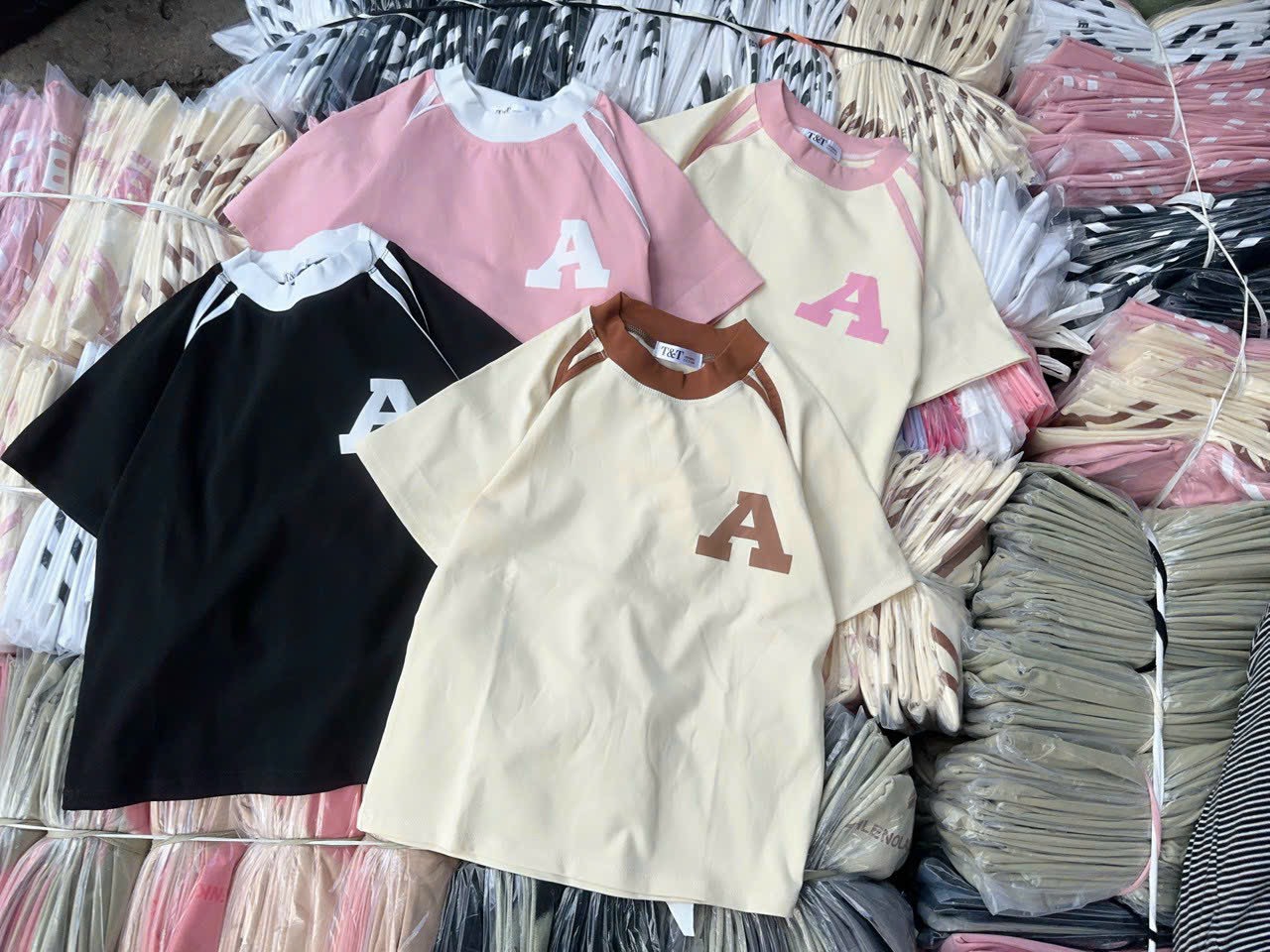Áo thun dáng ôm nhẹ babytee hai sọc trước ( 2 sọc trước chữ A )