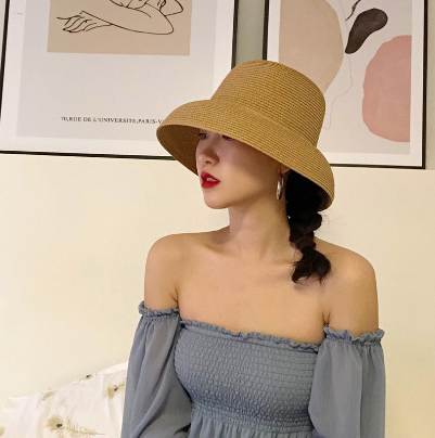 Mũ cói vành rộng buket đi biển nón chuông cụp vành vintage 436 sang chảnh