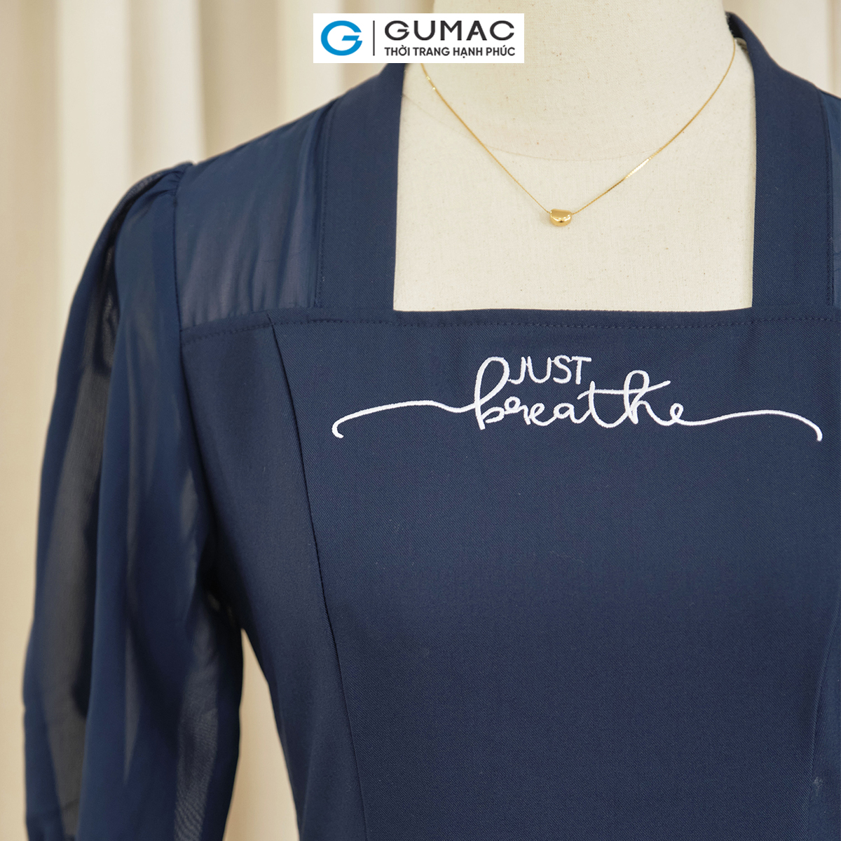 [15 - 17.6 |Voucher 8-15%] Đầm nữ GUMAC, Đầm nữ thêu just breathe LDE0405