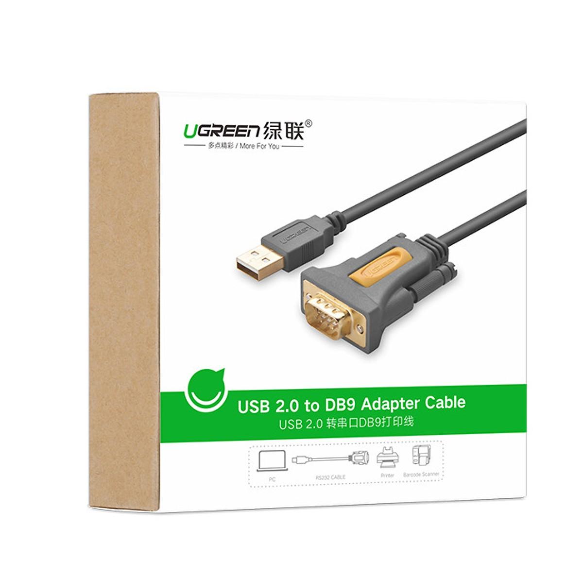 Cáp USB 2.0 to COM DB9 RS232 dài 2M Ugreen 20222