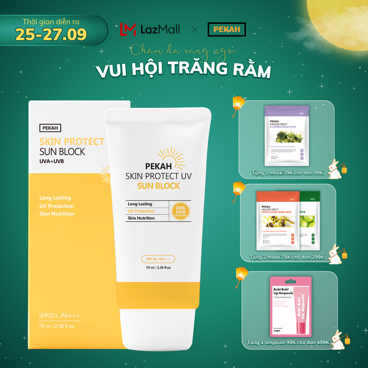 Kem chống nắng vật lý PEKAH Hàn Quốc bảo vệ khỏi tia UV nâng tone nhẹ Skin Protect UV Sun Block SPF 50+ PA+++ 70ml